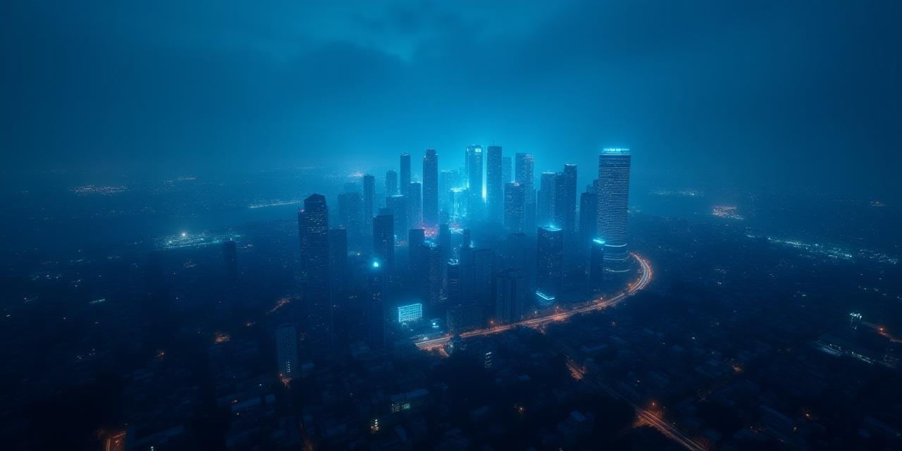 Vue aérienne nocturne d'une ville connectée