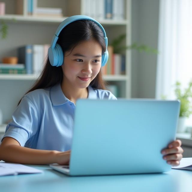 Étudiant suivant un cours en ligne interactif