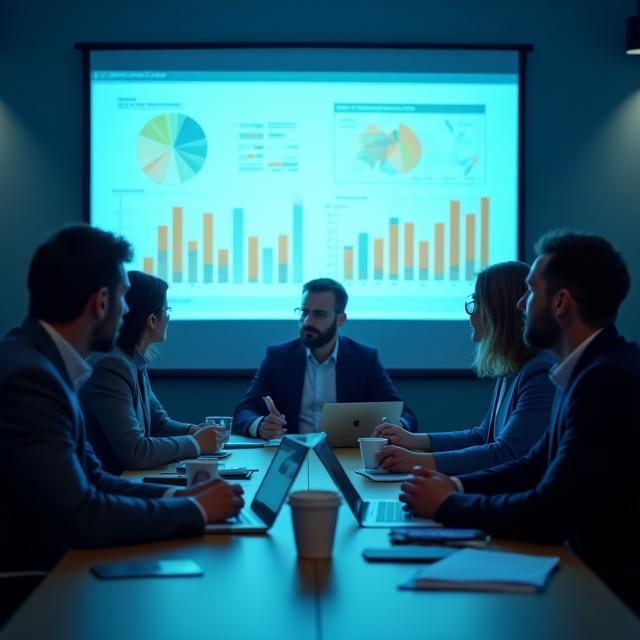 Réunion marketing autour de graphiques KPI